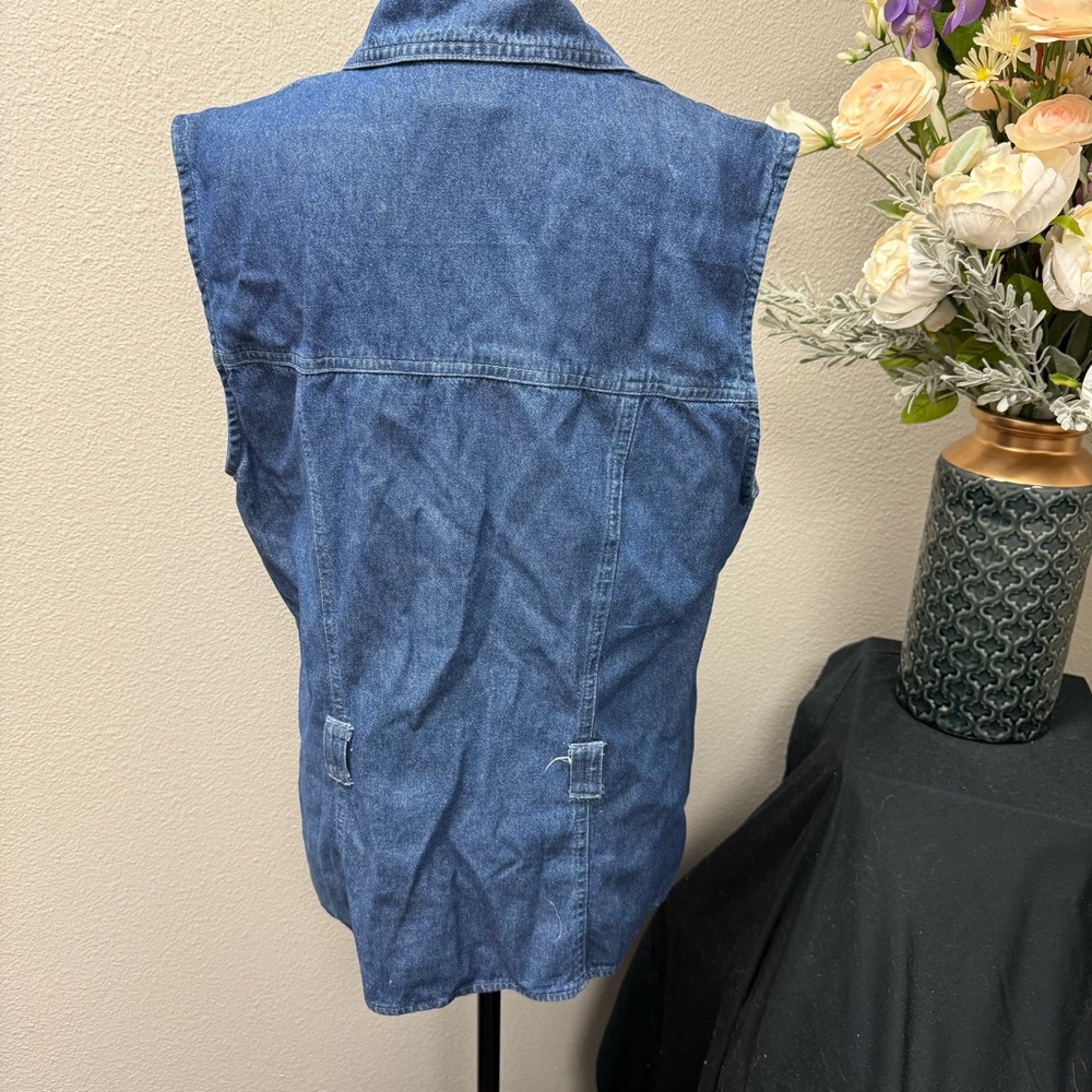 River Ridge Co. Denim Vest L Button Front Western Utility Vintage Rodeo Layer - Picture 3 of 8